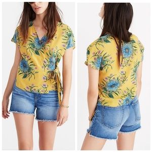 Madewell Silk Side-Tie Wrap Top in Painted Blooms